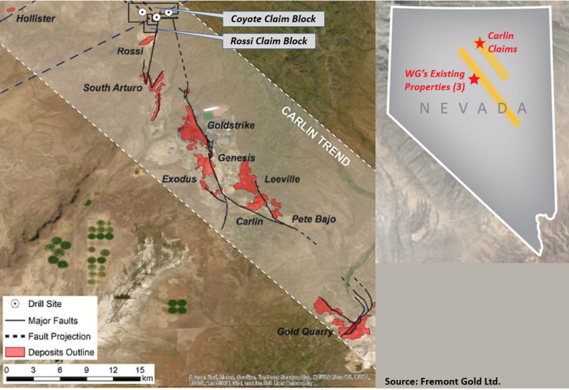 Location of Carlin Claims & Major Neighbouring Gold Deposits
